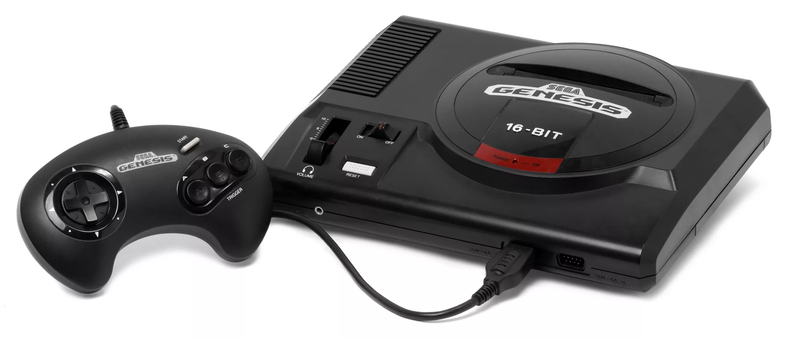 A North American Sega Genesis Model 1 console with a three-button controller