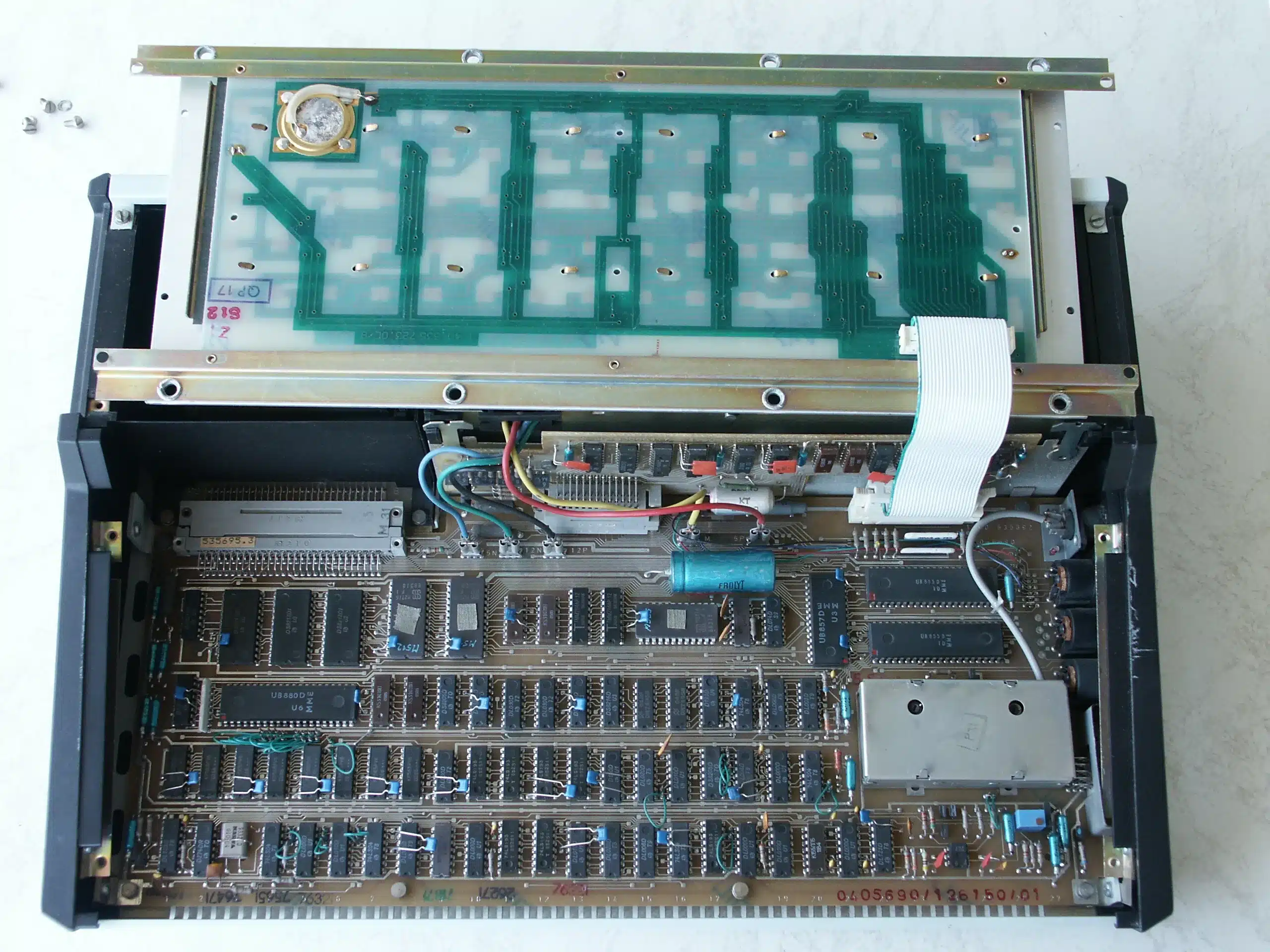 The Robotron KC 85/1 mainboard with its UB880D processor, an unlicensed East German Z80 clone, visible among the socketed ICs