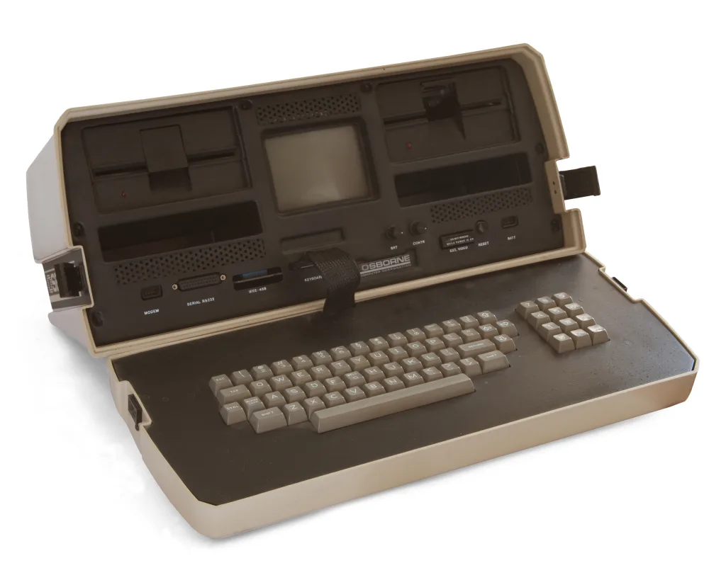Early Osborne 1 shown open with keyboard folded down