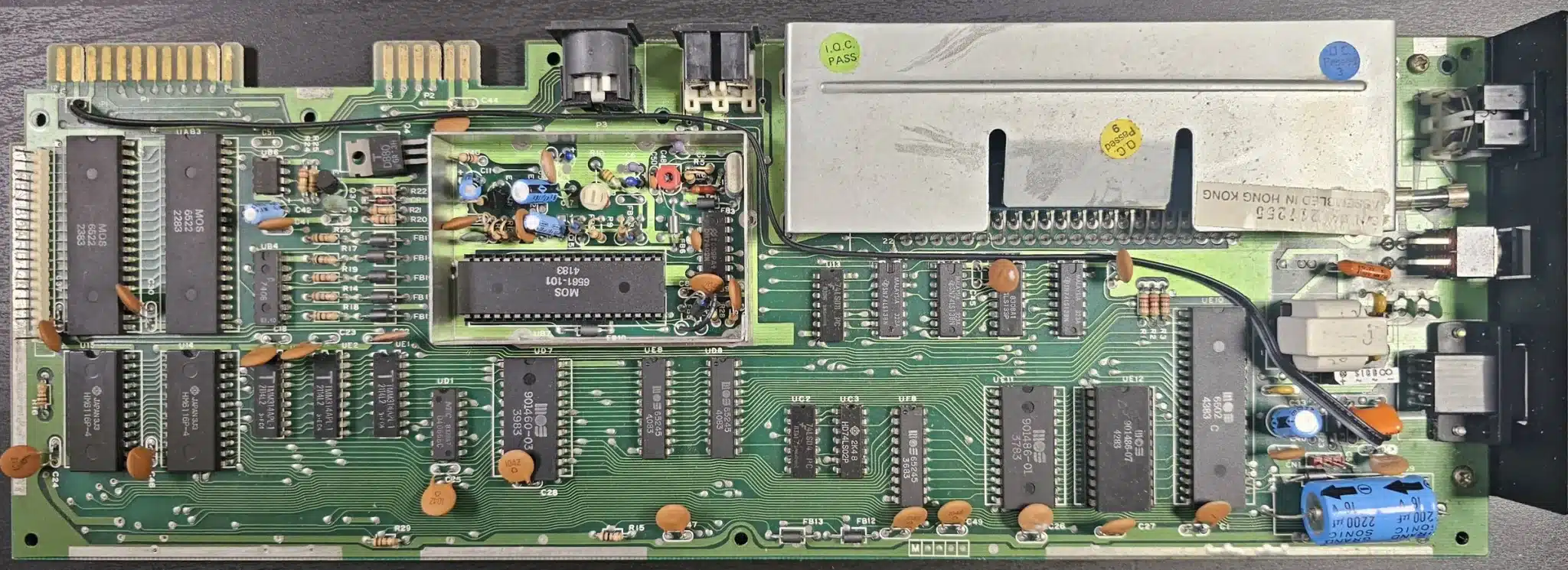 Commodore VIC-20 motherboard, Assy 250403, Rev. D (PAL), photographed from above