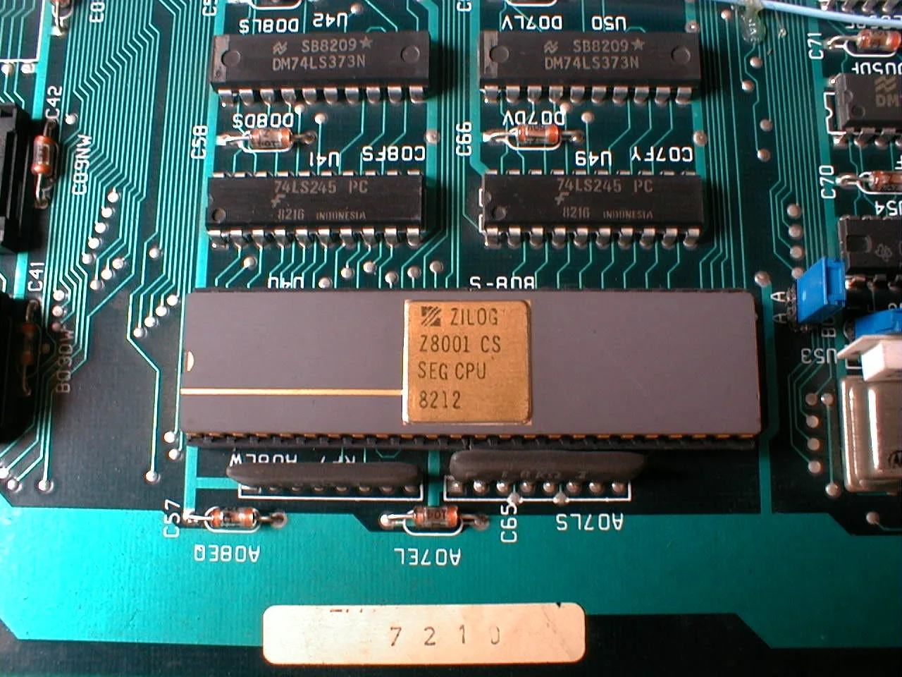 A Zilog processor chip on a circuit board